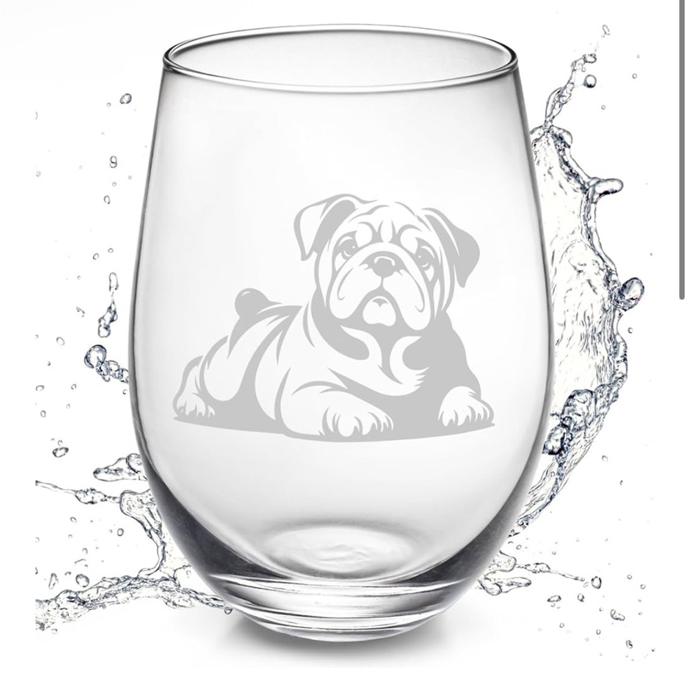Bulldog Design Stemless Wine Glass